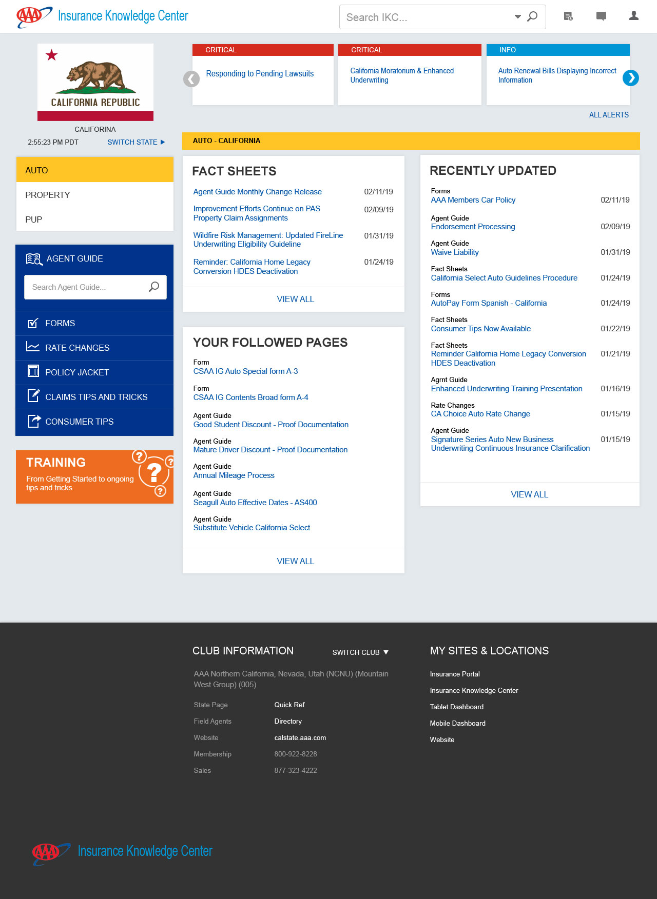 Insurance Knoweledge Center - Agent State Landingpage