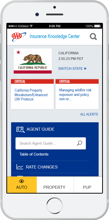 Insurance Knoweledge Center - Agent State Landingpage Mobile